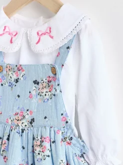Zwart bloemenprint - Cath Kidston Baby Woven 100% Cotton Dungarees & Long Sleeve Blouse Set