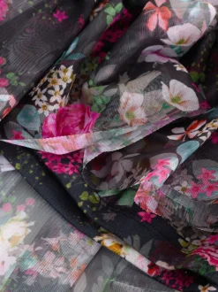 Zwart bloemenprint - Feestjurk van mesh met lange mouwen (3-16jr)