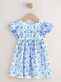 Zwart bloemenprint - Jurk met engelmouwen (3 mnd-8 jr)