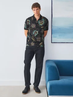 Zwart bloemenprint - Poloshirt met korte mouwen en print