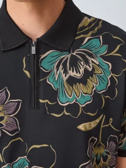 Zwart bloemenprint - Poloshirt met korte mouwen en print