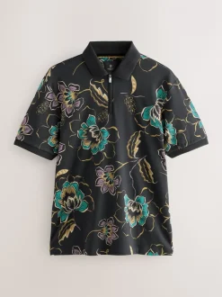 Zwart bloemenprint - Poloshirt met korte mouwen en print