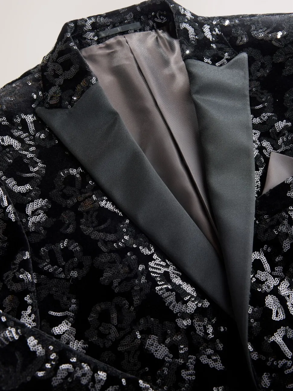 Zwart bloemenprint - Slim Fit - Fluwelen blazer met lovertjes