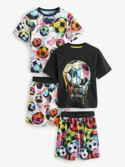 Zwart/ Felkleurige voetbal met meerdere kleuren - Set van 2 pyjama's met short (3-16 jr)