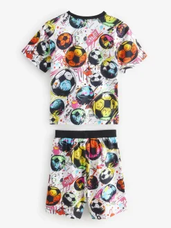 Zwart/ Felkleurige voetbal met meerdere kleuren - Set van 2 pyjama's met short (3-16 jr)