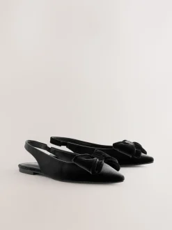 Zwart fluweel - Forever Comfort® ballerina's met strik, spitse neus en hielbandje