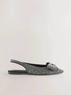 Zwart gelast - Forever Comfort® ballerina's met strik, spitse neus en hielbandje
