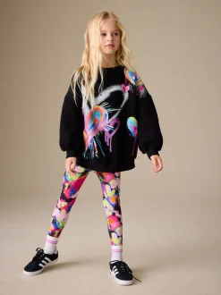 Zwart graffiti hartjes - Sweatshirt and Leggings Set (3-16yrs)