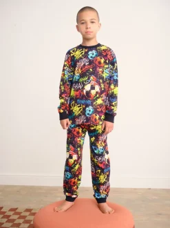 Zwart GRAFITI - Pyjama met lange mouwen en pijpen (3-16jr)