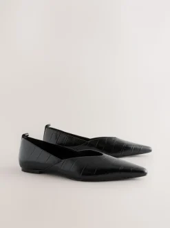 Zwart krokodil-effect - Premium Leather Pointed Toe Ballerinas