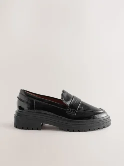 Zwart lak - Loafers met dikke zool