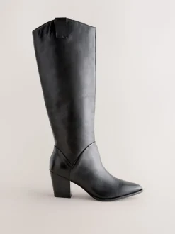 Zwart leer - Forever Comfort® Western Block Heel Knee High Boots