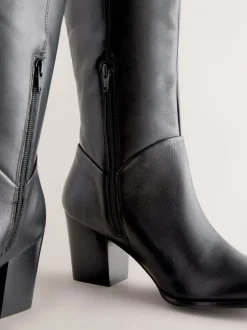 Zwart leer - Forever Comfort® Western Block Heel Knee High Boots