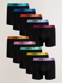 Zwart met felgekleurde glanzende taillebanden - Standaard - 10 Boxershorts zonder plooi