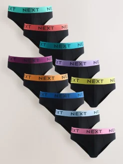 Zwart met felgekleurde tailleband - Verpakking van 10 - Katoenrijke slips