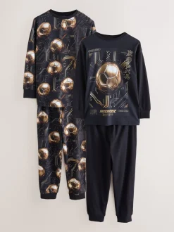 Zwart met goudkleurige voetbal - Verpakking van 2 pyjama's met lange mouwen (3-16 jr)