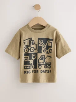 Zwart met graafmachine - Short Sleeve All Over Graphic Print T-Shirts 3 Pack (3mths-7yrs)