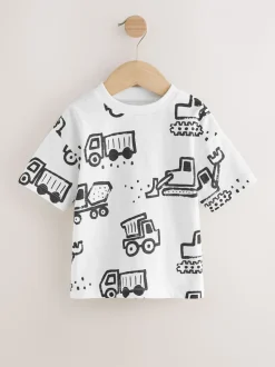 Zwart met graafmachine - Short Sleeve All Over Graphic Print T-Shirts 3 Pack (3mths-7yrs)