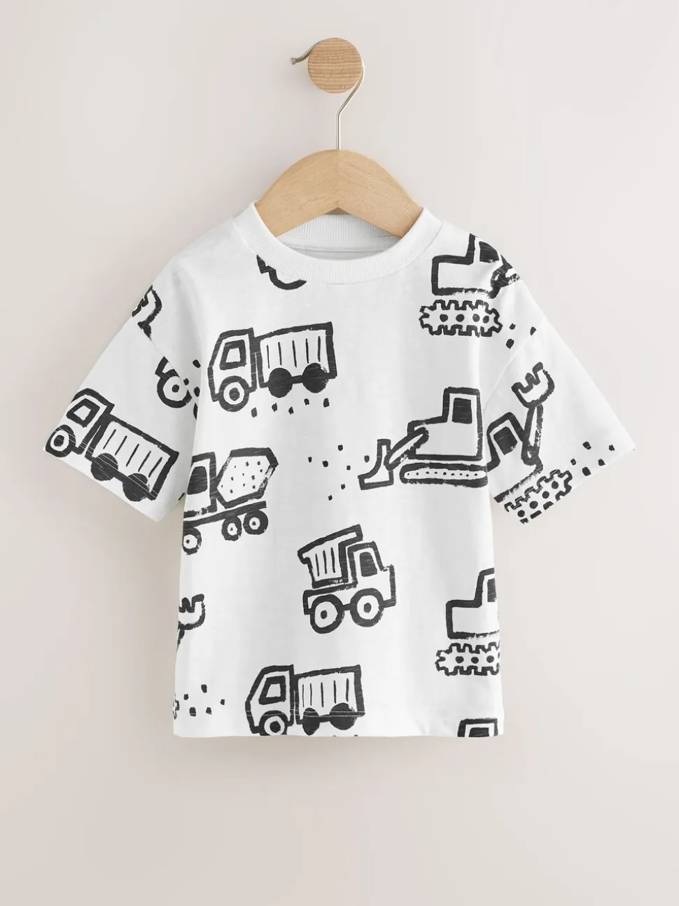 Zwart met graafmachine - Short Sleeve All Over Graphic Print T-Shirts 3 Pack (3mths-7yrs)