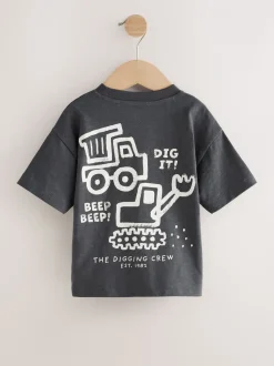 Zwart met graafmachine - Short Sleeve All Over Graphic Print T-Shirts 3 Pack (3mths-7yrs)