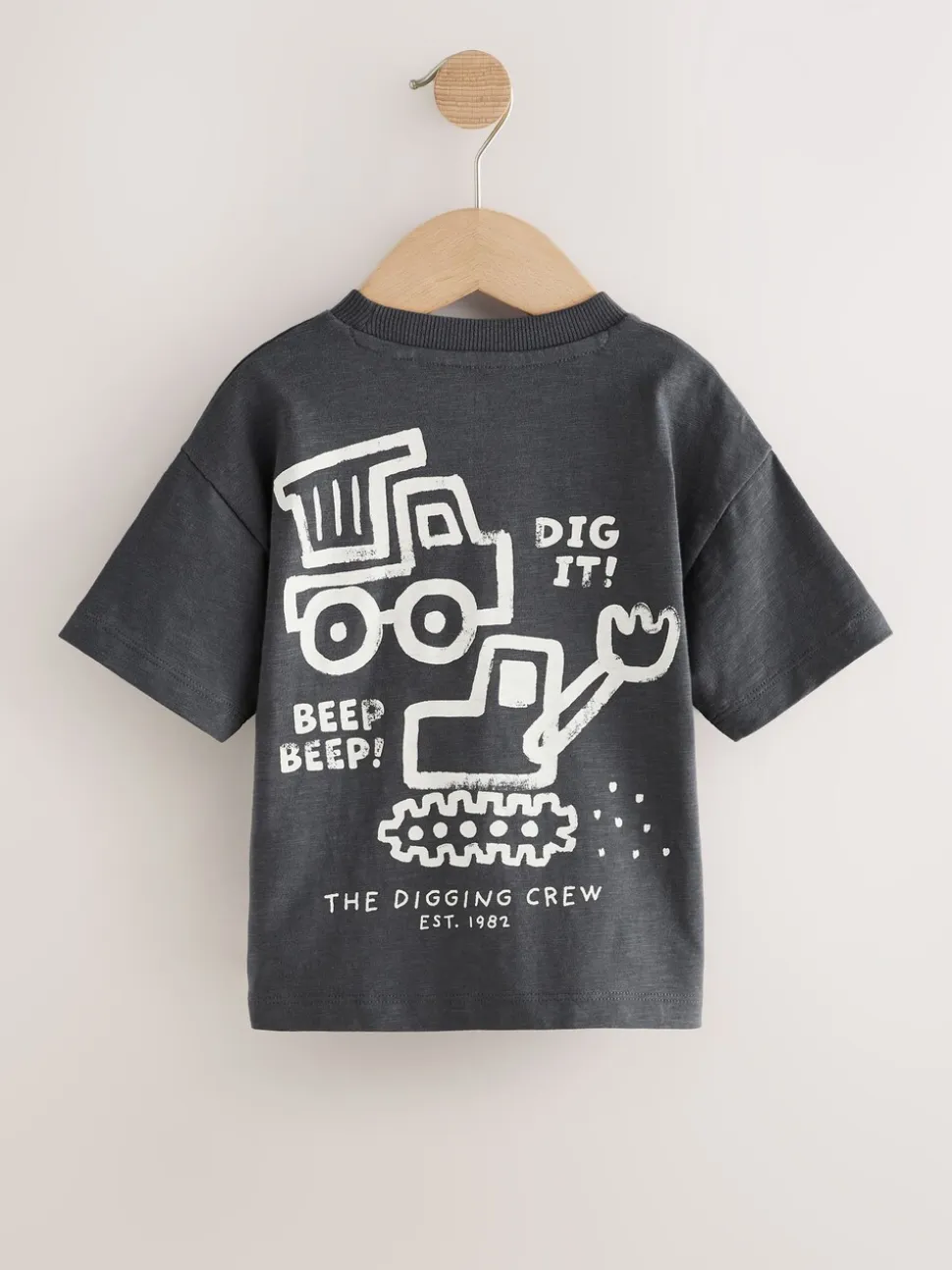 Zwart met graafmachine - Short Sleeve All Over Graphic Print T-Shirts 3 Pack (3mths-7yrs)