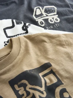 Zwart met graafmachine - Short Sleeve All Over Graphic Print T-Shirts 3 Pack (3mths-7yrs)