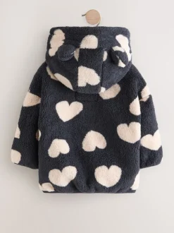 Zwart met hartjesprint - Fleece met ritssluiting (3mnd-7jr)