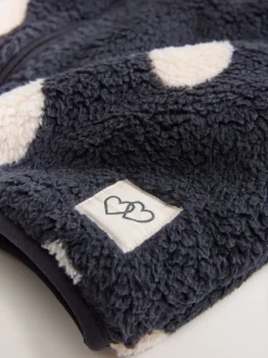 Zwart met hartjesprint - Fleece met ritssluiting (3mnd-7jr)