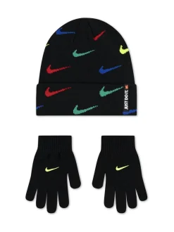 Zwart met meerkleurig - Nike Swoosh Repeat Beanie and Glove Set