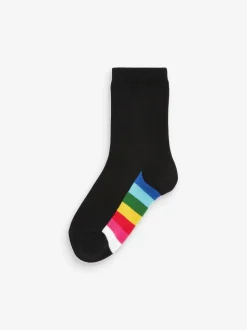 Zwart met regenboogkleuren - Set van 5 paar enkelsokken met voetbed en katoengehalte