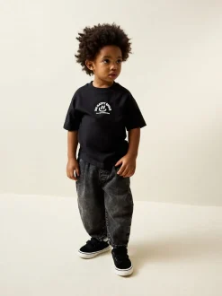 Zwart met smileyprint - Short Sleeve Small Graphic T-Shirt (3mths-7yrs)