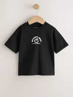 Zwart met smileyprint - Short Sleeve Small Graphic T-Shirt (3mths-7yrs)