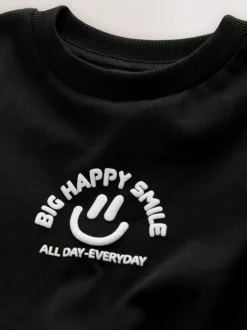 Zwart met smileyprint - Short Sleeve Small Graphic T-Shirt (3mths-7yrs)