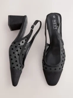 Zwart met stippen - Forever Comfort® Square Toe Slingback Block Heels