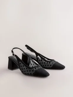 Zwart met stippen - Forever Comfort® Square Toe Slingback Block Heels