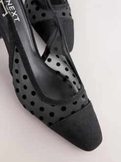 Zwart met stippen - Forever Comfort® Square Toe Slingback Block Heels