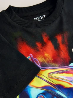 Zwart met voetbal - T-shirt met normale pasvorm, korte mouwen en all-over print (3-16jr)