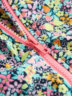 Zwart met vrolijke bloemenprint - Sunsafe Rash Vest Bikini And Scrunchie Swim Set (3-16yrs)