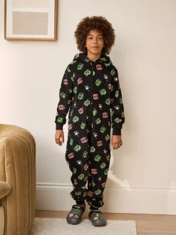 Zwart Minecraft - Fleece onesie met licentie (4-16jr)