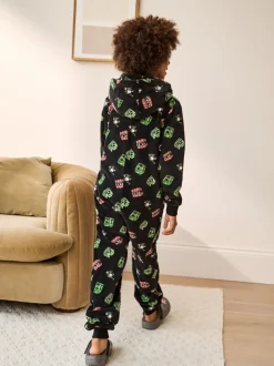 Zwart Minecraft - Fleece onesie met licentie (4-16jr)