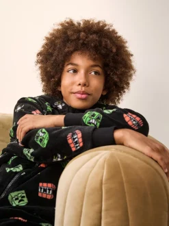 Zwart Minecraft - Fleece onesie met licentie (4-16jr)