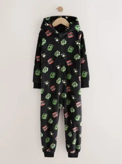 Zwart Minecraft - Fleece onesie met licentie (4-16jr)
