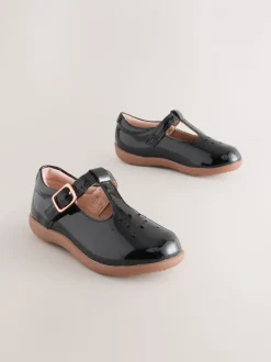 Zwart patentleer - First Walker schoenen met klittenband en T-bandje