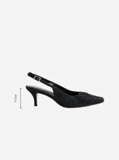 Zwart suède - Leren slingbackhakken met uitsnijdingen en hardwaredetails