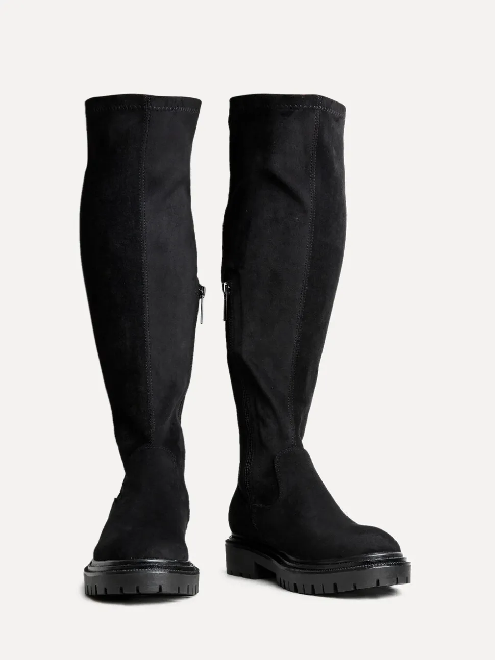 Zwart suède - Linzi Briody Wide Fit PU Stretch High Leg Boots