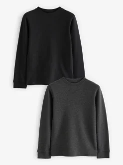 Zwart/antraciet - 2 -pack thermische tops met lange mouwen (2-16jr)