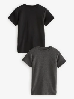 Zwart/antraciet - Set van 2 thermische T-shirts met korte mouwen (2-16jr)
