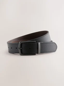 Zwart/bruin - Reversible Grainy Leather Belt