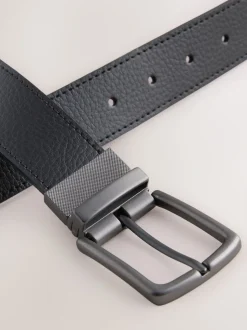 Zwart/bruin - Reversible Grainy Leather Belt