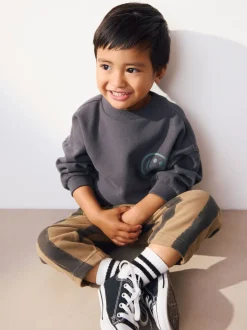 Zwart/bruin - Set met sweatshirt en joggingbroek met strepen (3mnd-7jr)